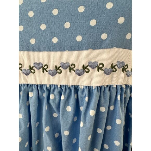 90s Vintage Polka Dot Cornflower Blue Embroidered Sundress size Junior Small - Picture 9 of 12